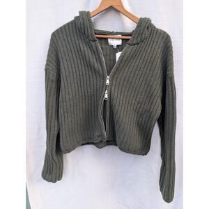 Pink Rose Women's Danny Zip Up Hooded Cardigan Sz M Olive Ribbed Knit Stitch Fix